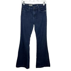 AG ADRIANO GOLDSCHMIED / the Janis Petite dark wash high rise flare jeans / 28P